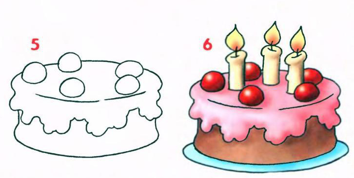 Урок-схема рисования карандашом - торт